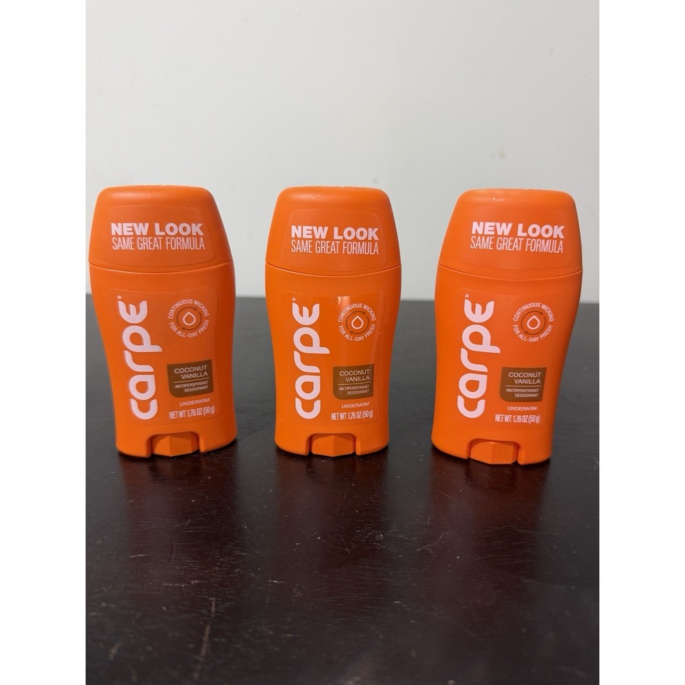 Lot Of 3-Carpe Antiperspirant Underarm Lotion, Coconut Vanilla, 1.76 oz Each New